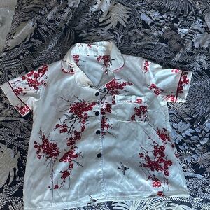 Floral Print Silky Button-Up Pajama Set